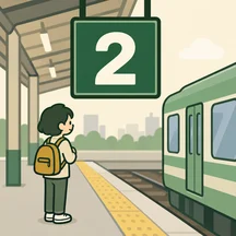 A traveler waiting under the Platform 2 sign.